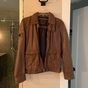 Superdry brown leather jacket- EUC